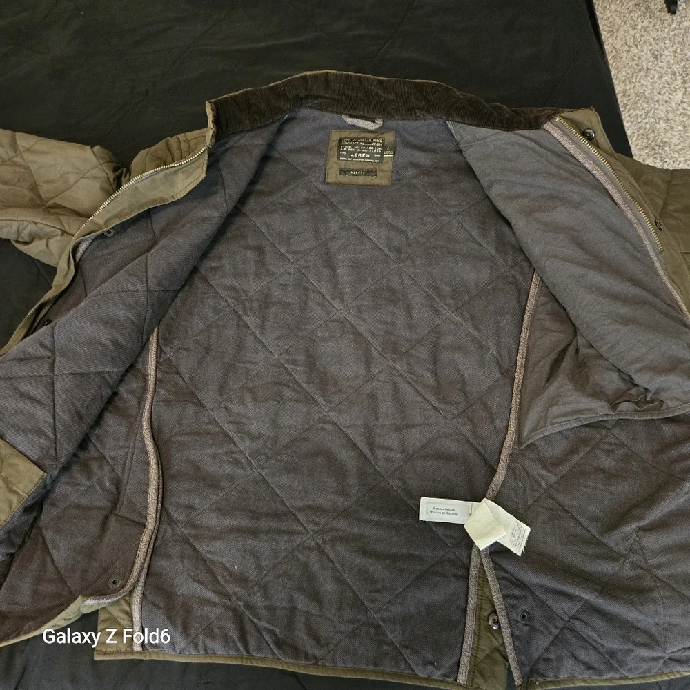 J.Crew Sussex Quilted Jacket with PrimaLoft Size L Olive Green Zipper Damage‎ +